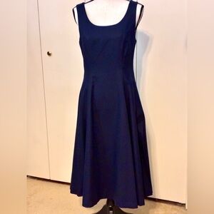 Laura Ashley Fully Lined, Beautiful Fit and Flare, Navy Blue  Dress w/Slit